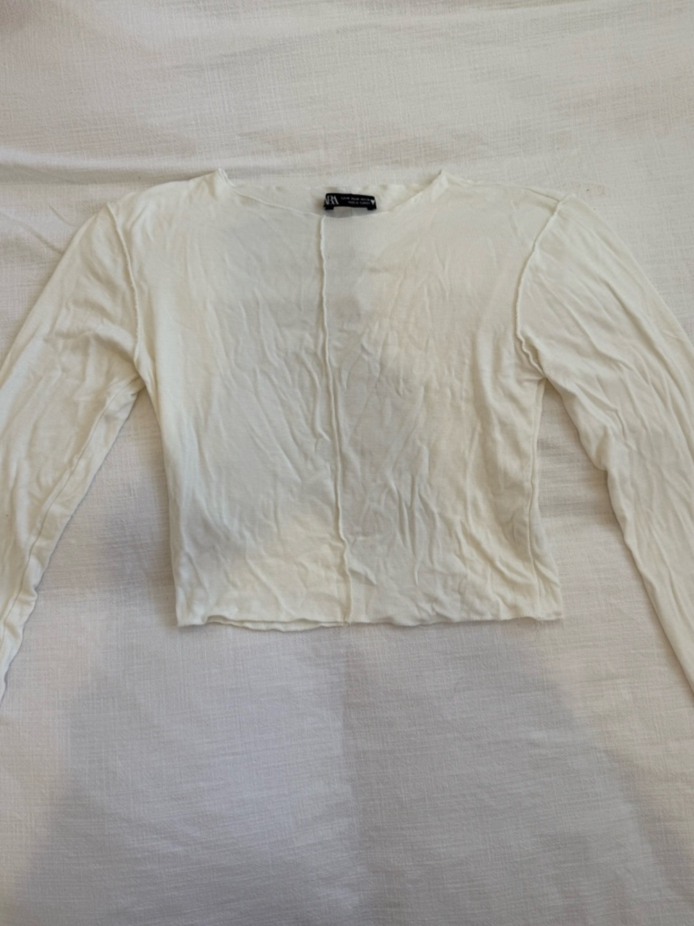Zara White Long-Sleeve Cropped Tee